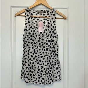 NWT Banana Republic White & Black Print Sleeveless Racerback Tank Top Petite XS